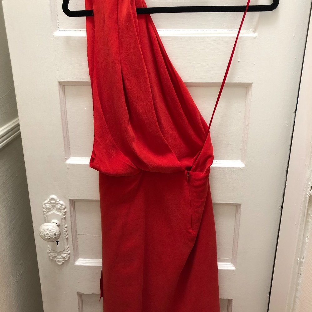 Raw Silk Red Acne Dress - One Shoulder - Size 34